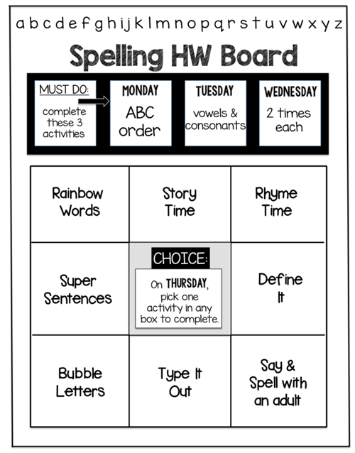 Spelling HW Board
